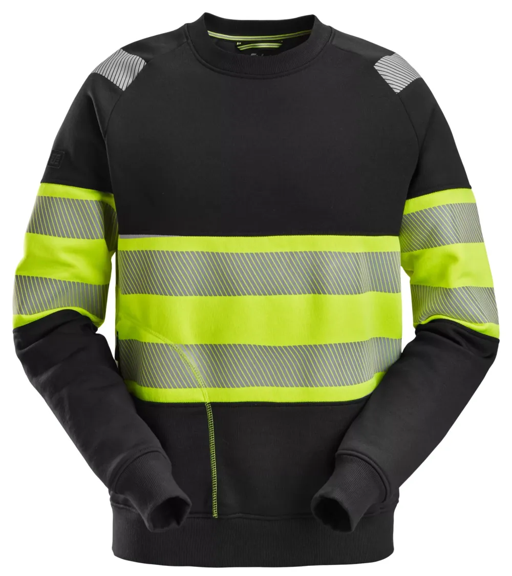 Snickers 2830 High-Vis, Klasse 1, Sweatshirt Zwart - High Visibility Geel voorkant