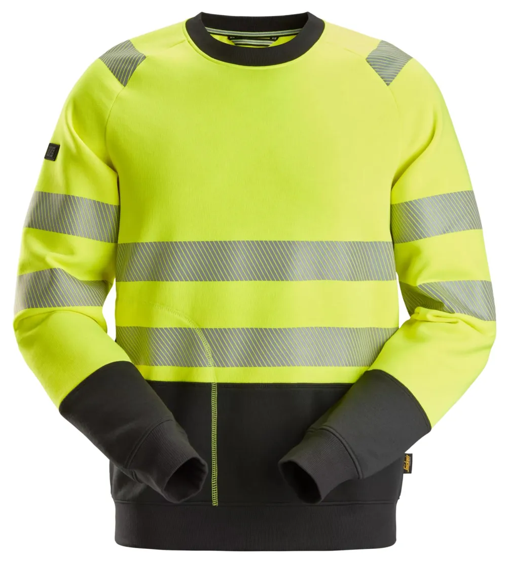 Snickers 2831 High-Vis, Klasse 2, Sweatshirt High Visibility - Zwart Geel voorkant