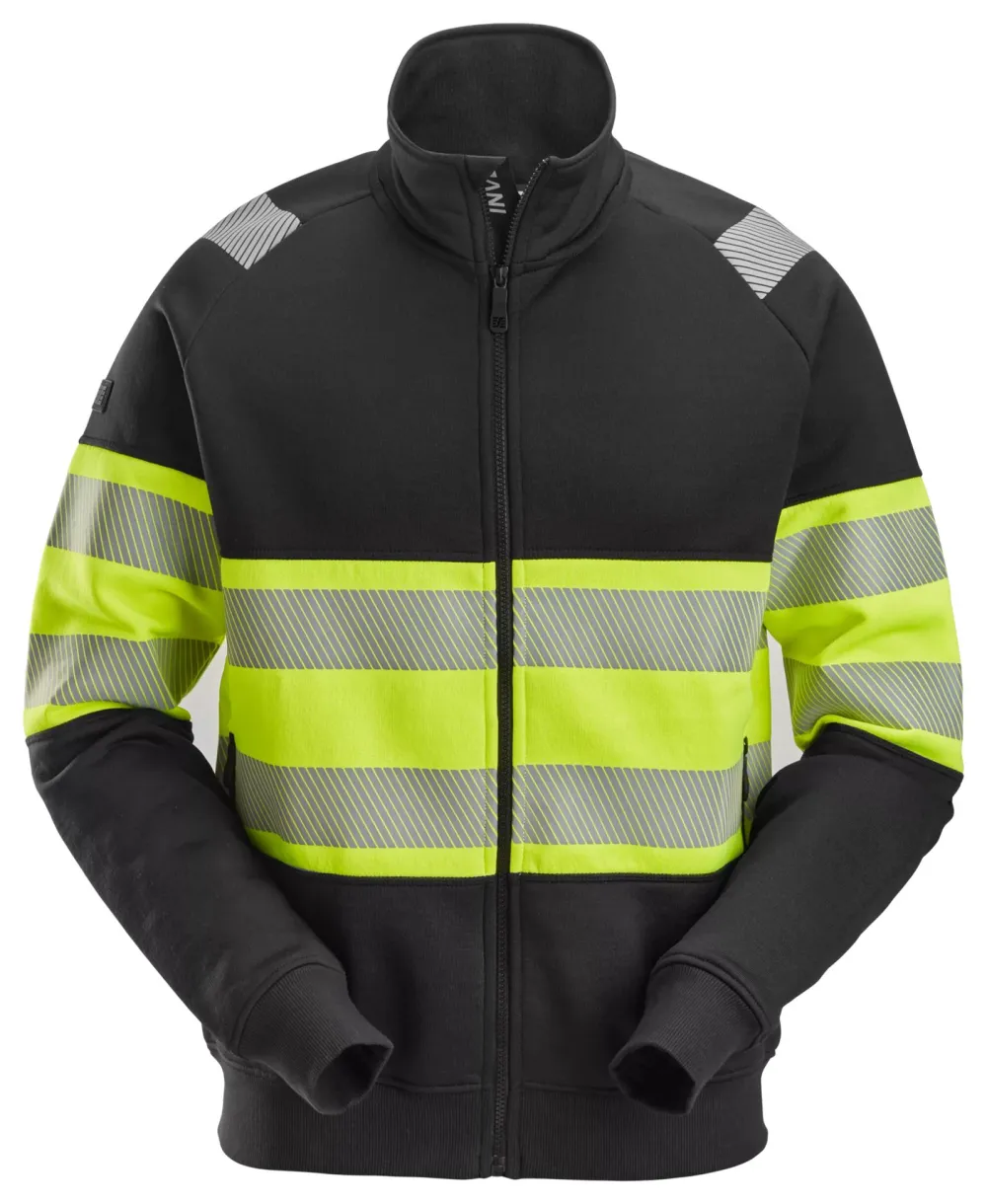 Snickers 2834 High-Vis, Werkjas met Rits Klasse 1 Zwart - High Visibility Geel voorkant