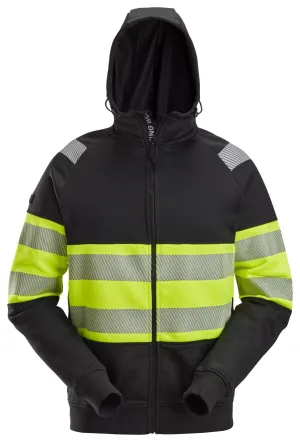 Snickers 2838 High-Vis, Hoodie met Rits Klasse 1 Zwart - High Visibility Geel voorkant