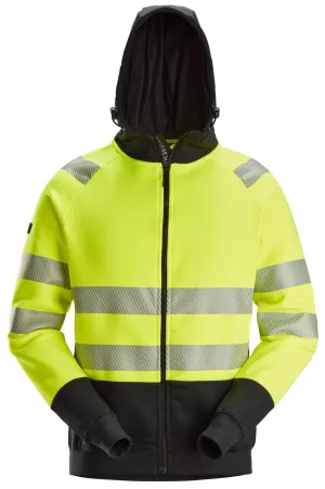 Snickers 2839 High-Vis, Hoodie met Rits Klasse 2 High Visibility - Zwart Geel voorkant