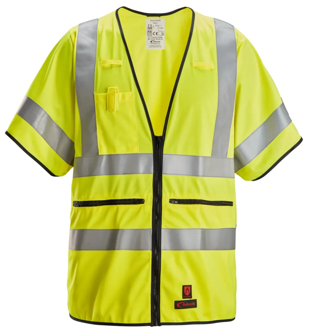 Snickers 4361 ProtecWork, High-Vis Klasse 3/2, Hesje met Korte Mouwen High Vis Geel voorkant