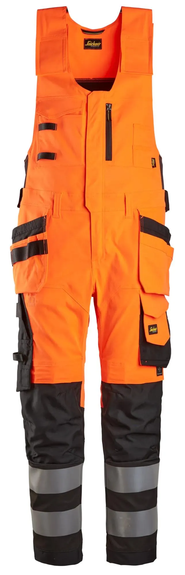 Snickers 6013 High-Vis, One-Piece Werkbroek met Holsterzakken Klasse 2 High Vis Oranje - Zwart voorkant