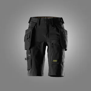 Snickers 6117 AllroundWork, Dames Stretch Werkshorts met Afneembare Holsterzakken Zwart - Zwart voorkant