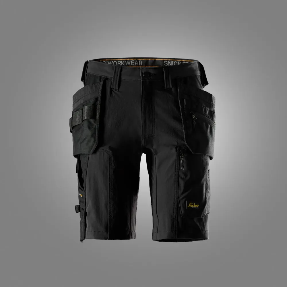 Snickers 6118 AllroundWork, Stretch Werkshorts met holsterzakken Zwart - Zwart voorkant