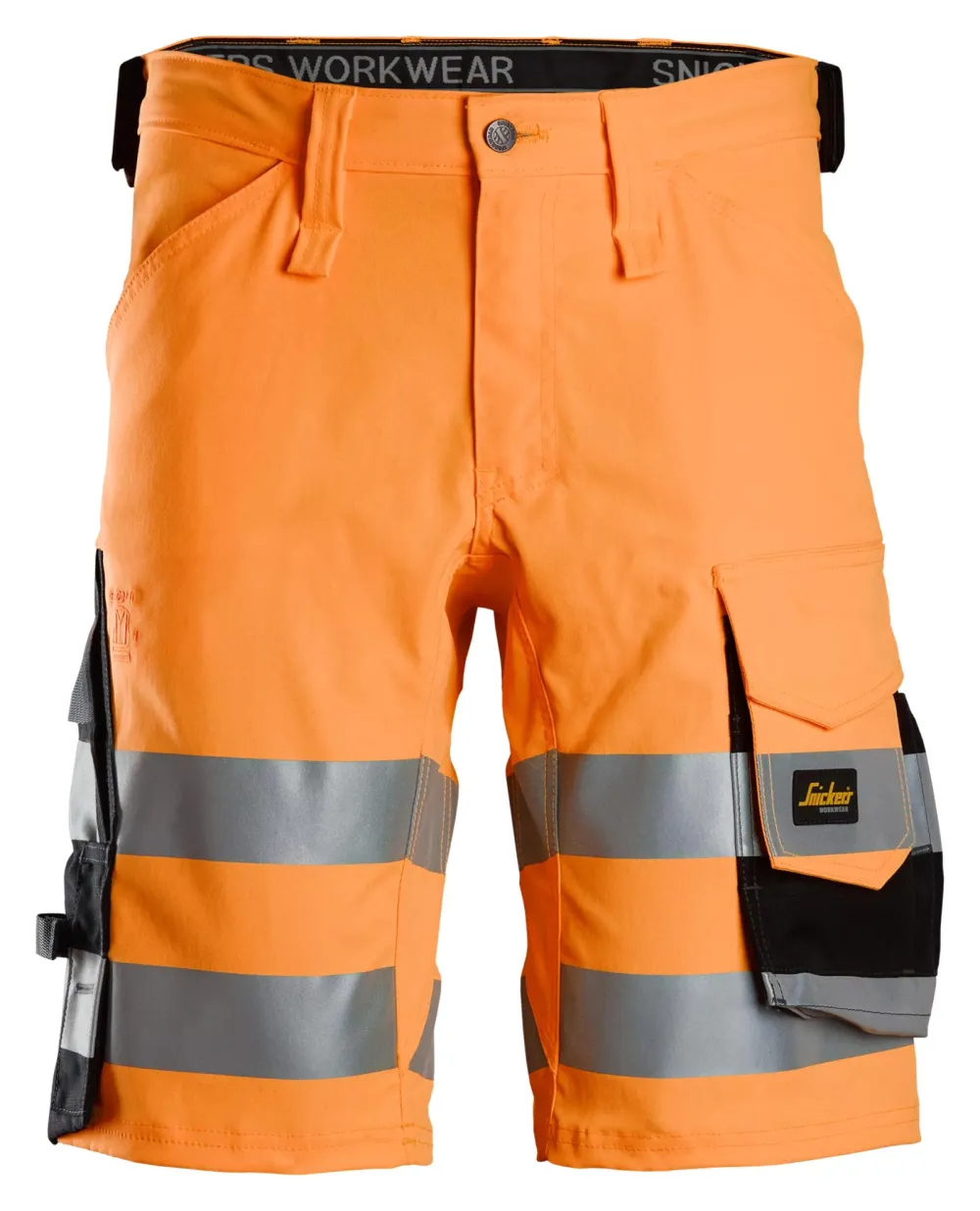 Snickers 6136 High-Vis, Stretch Werkshorts Klasse 1 Oranje, High Visibility - Zwart voorkant