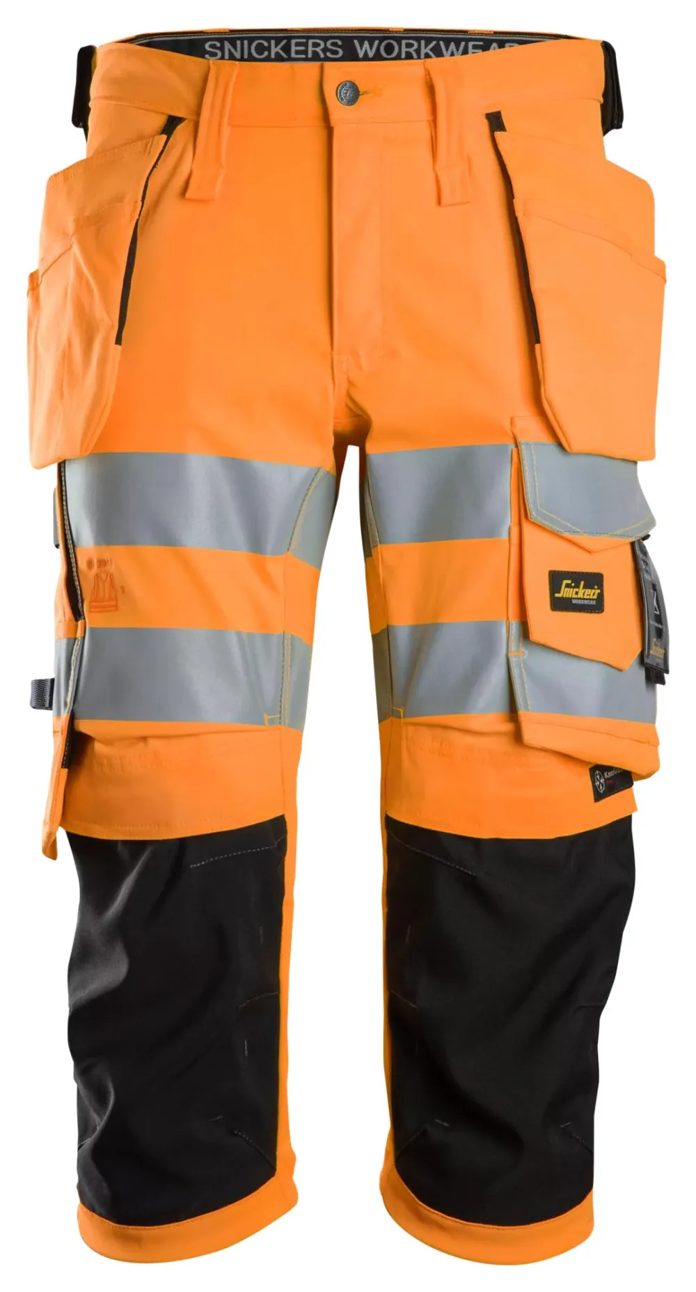Snickers 6138 High-Vis, Stretch Pirate Werkbroek met Holsterzakken Klasse 1/2 Oranje, High Visibility - Zwart voorkant