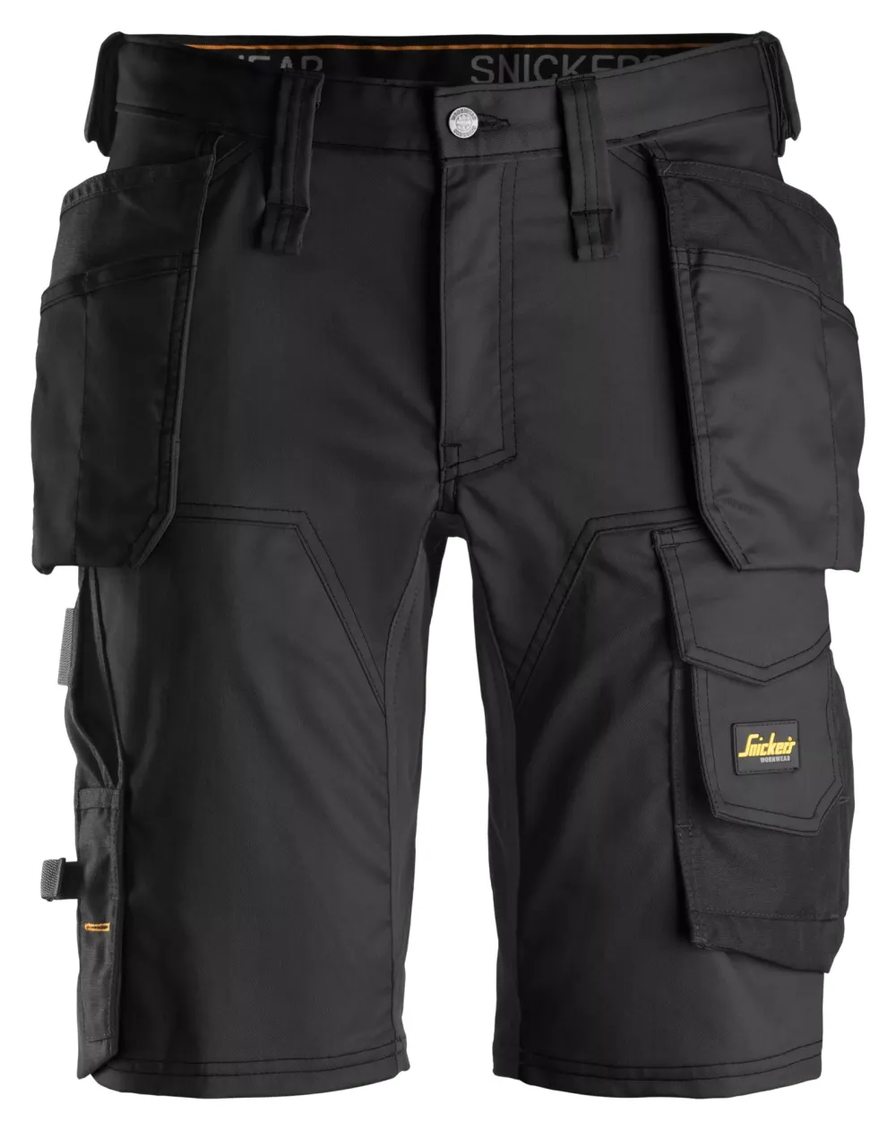 Snickers 6141 AllroundWork, 2-Way Stretch Werkshorts met Holsterzakken Zwart - Zwart voorkant