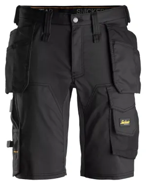 Snickers 6141 AllroundWork, 2-Way Stretch Werkshorts met Holsterzakken Zwart - Zwart voorkant