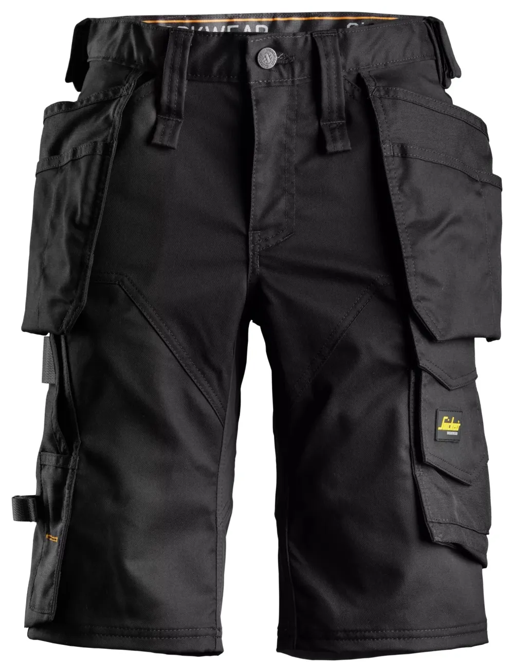 Snickers 6147 AllroundWork, Dames Stretch Werkshorts met Holsterzakken Zwart - Zwart voorkant