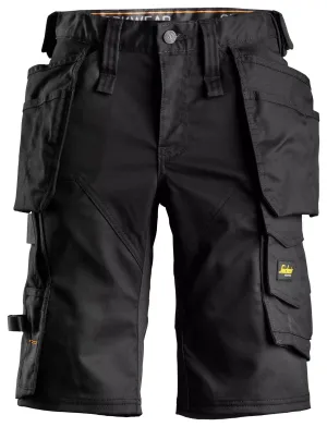 Snickers 6147 AllroundWork, Dames Stretch Werkshorts met Holsterzakken Zwart - Zwart voorkant