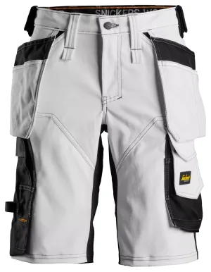 Snickers 6147 AllroundWork, Dames Stretch Werkshorts met Holsterzakken Wit - Zwart voorkant