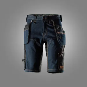 Snickers 6155 FlexiWork, Denim Werkshorts met Holsterzakken Denim - Zwart voorkant