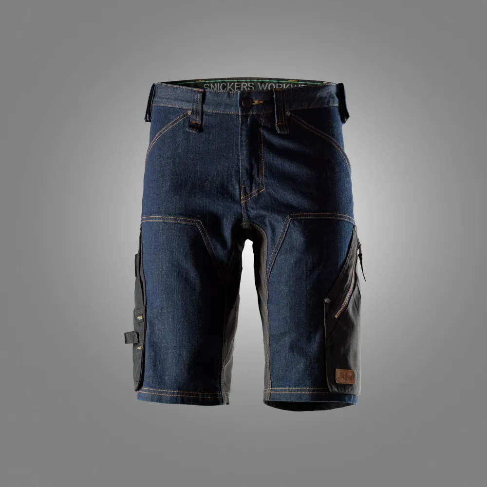 Snickers 6156 FlexiWork, Denim Werkshorts Denim - Zwart voorkant