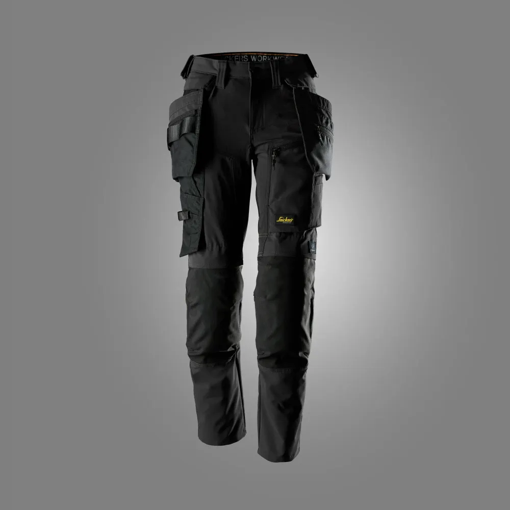 Snickers 6217 AllroundWork, Dames Stretch Werkbroek met Afneembare Holsterzakken Zwart - Zwart voorkant