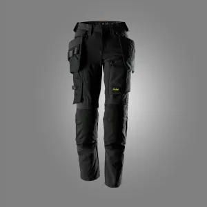 Snickers 6217 AllroundWork, Dames Stretch Werkbroek met Afneembare Holsterzakken Zwart - Zwart voorkant
