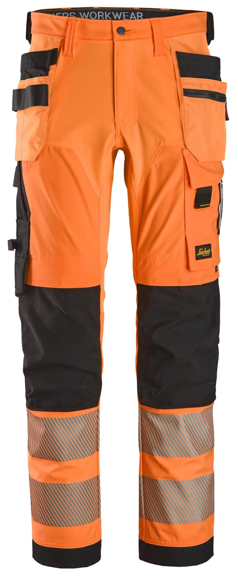 Snickers 6232 High-Vis, 4-Way Stretch Werkbroek met Holsterzakken Klasse 2 High Vis Oranje - Zwart voorkant