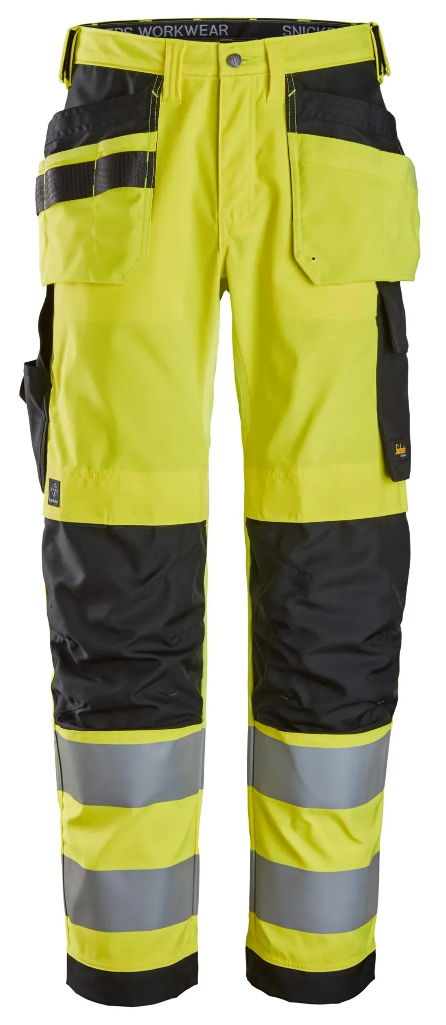 Snickers 6238 High-Vis, Werkbroek met Holsterzakken Klasse 2 High Vis Geel - Zwart voorkant