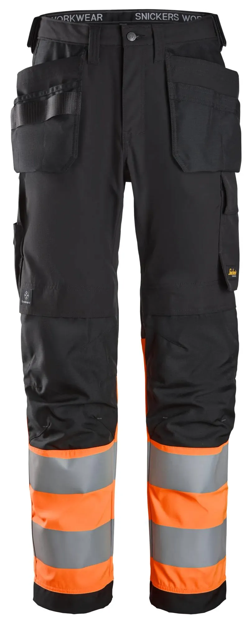 Snickers 6239 High-Vis, Werkbroek met Holsterzakken Klasse 1 Zwart - High Vis Oranje voorkant