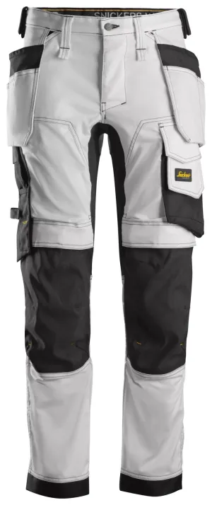 Snickers 6241 AllroundWork, 2-Way Stretch Werkbroek met Holsterzakken Wit - Zwart voorkant