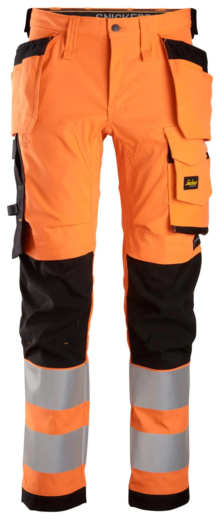 Snickers 6243 High-Vis, Stretch Werkbroek met Holsterzakken Klasse 2 High - Vis Oranje - Zwart voorkant