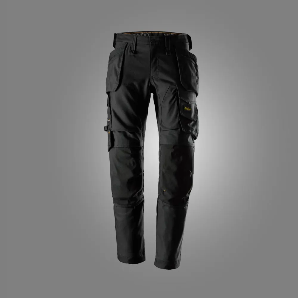 Snickers 6244 AllroundWork, Canvas Stretch Werkbroek met Holsterzakken Zwart - Zwart voorkant