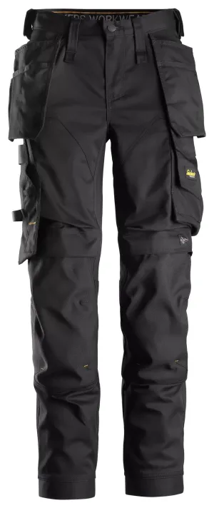 Snickers 6247 AllroundWork, 2-Way Stretch Dameswerkbroek met Holsterzakken Zwart - Zwart voorkant