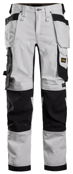 Snickers 6247 AllroundWork, 2-Way Stretch Dameswerkbroek met Holsterzakken Wit - Zwart voorkant