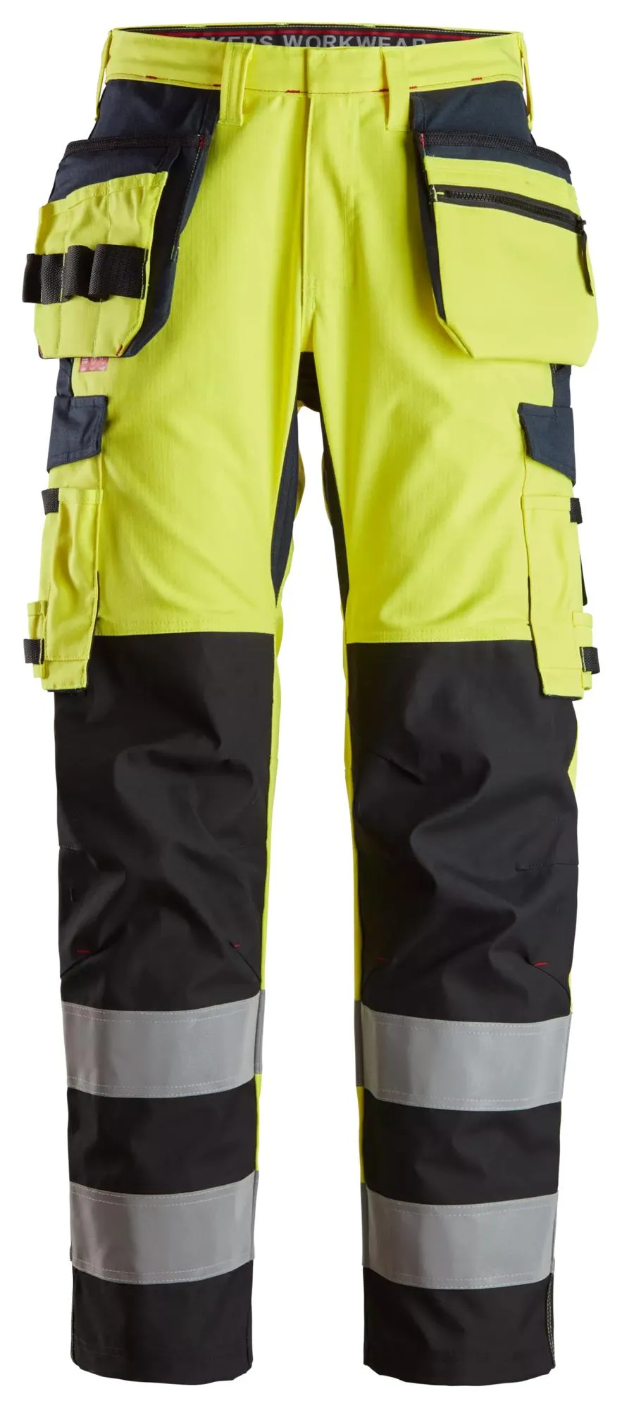 Snickers 6264 ProtecWork, High-Vis Klasse 2, Werkbroek met Scheenbeenversteviging en Holsterzakken High-Vis Geel - Donker blauw voorkant