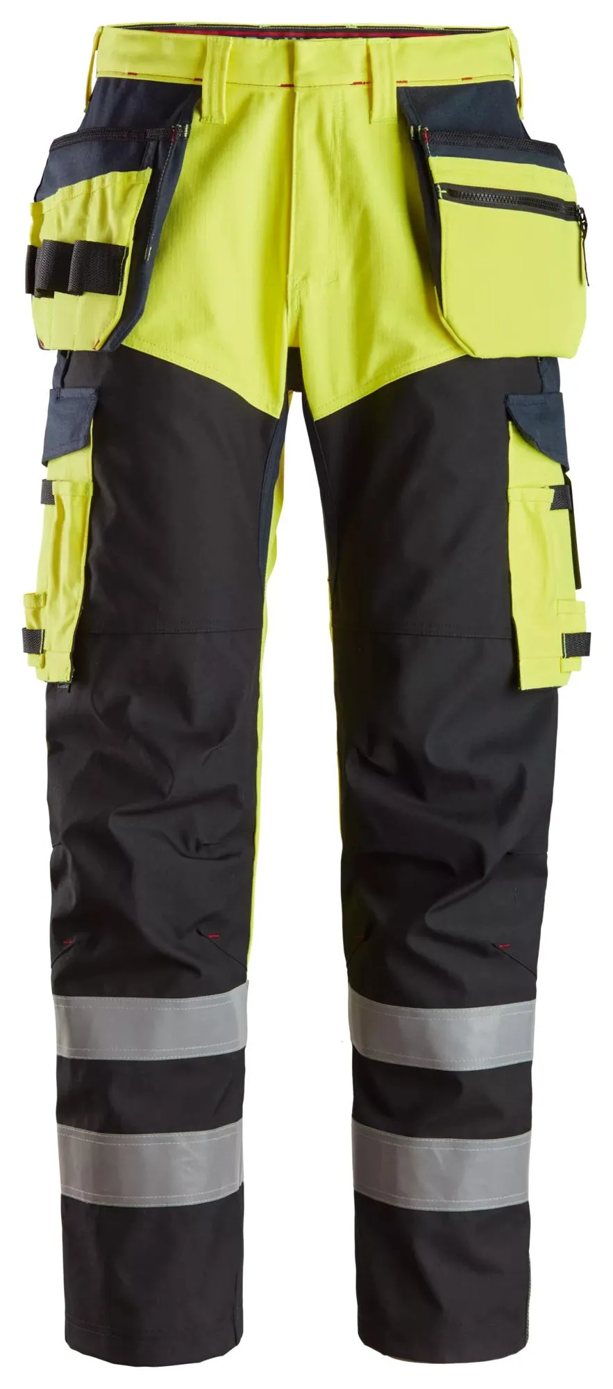 Snickers 6265 ProtecWork, High-Vis Klasse 1, Werkbroek met Scheenbeenversteviging en Holsterzakken High-Vis Geel - Donker blauw voorkant