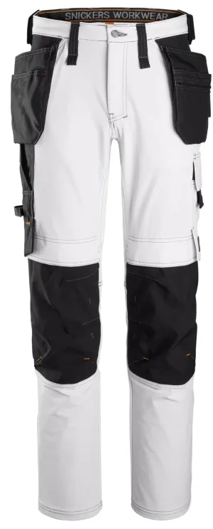 Snickers 6271 FAllroundWork, ull Stretch Werkbroek met Holsterzakken Wit - Zwart voorkant