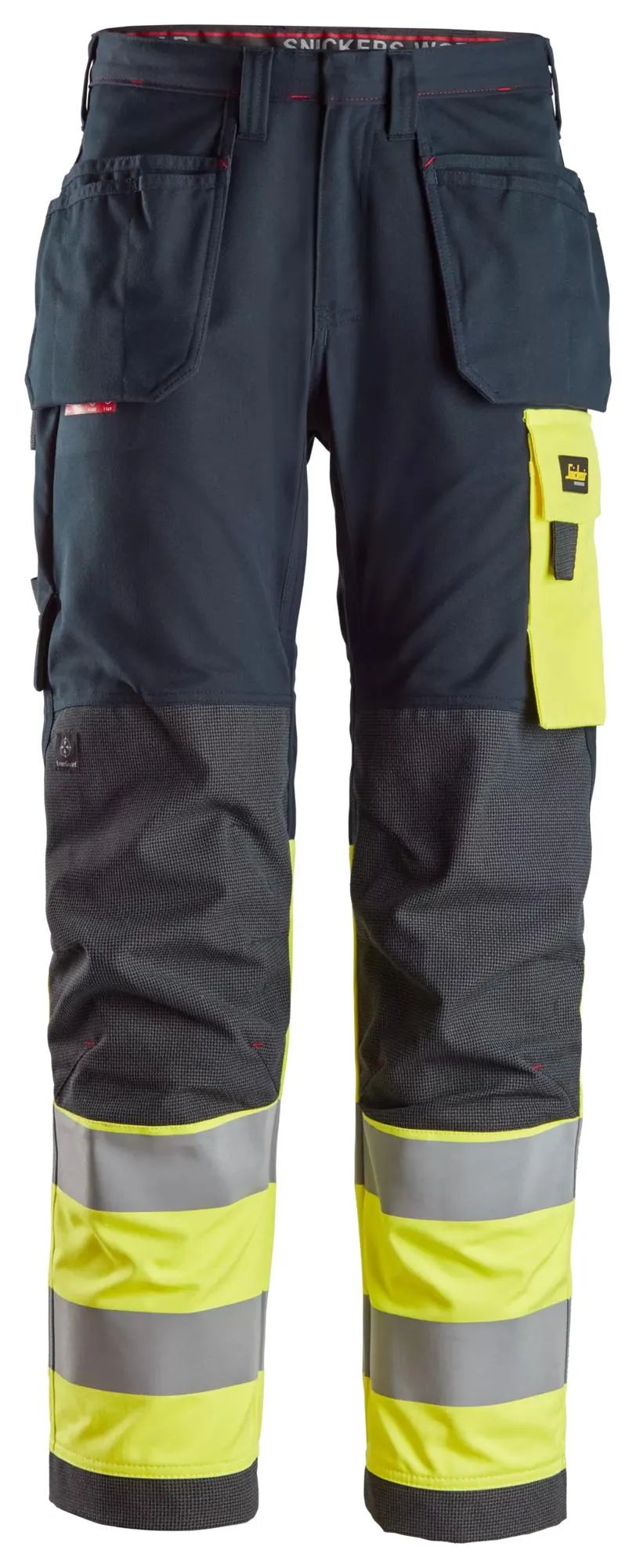 Snickers 6276 ProtecWork, High-Vis Klasse 1, Werkbroek met Holsterzakken Donker Blauw - High Vis voorkant