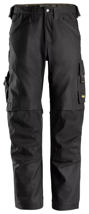 Snickers 6324 AllroundWork, Canvas Stretch Werkbroek Zwart - Zwart voorkant