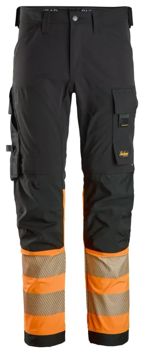 Snickers 6335 High-Vis, 4-Way Stretch Werkbroek Klasse 1 Zwart - High Vis Oranje voorkant