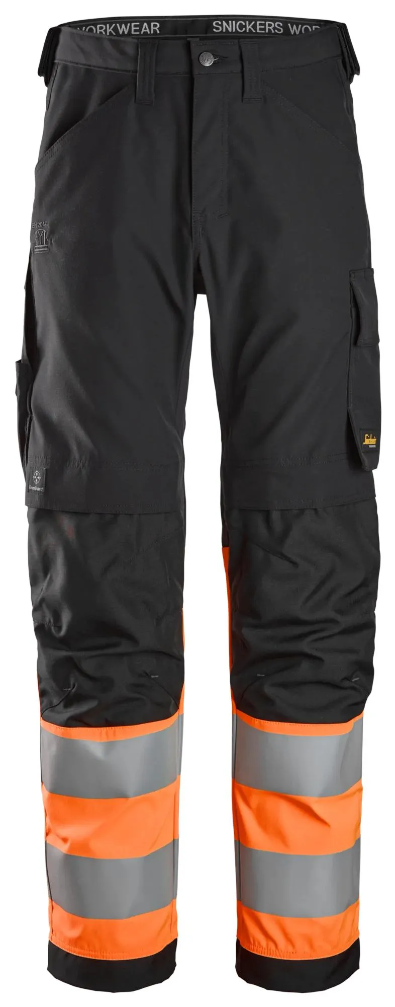 Snickers 6339 High-Vis, Werkbroek Klasse 1 Zwart - High Vis Oranje voorkant