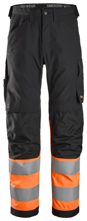 Snickers 6339 High-Vis, Werkbroek Klasse 1 Zwart - High Vis Oranje voorkant