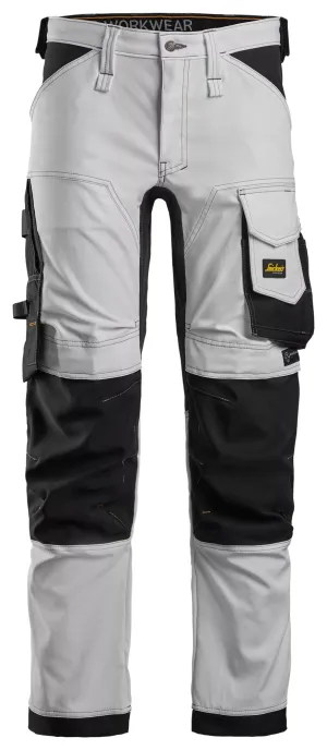 Snickers 6341 AllroundWork, 2-Way Stretch Werkbroek Wit - Zwart voorkant