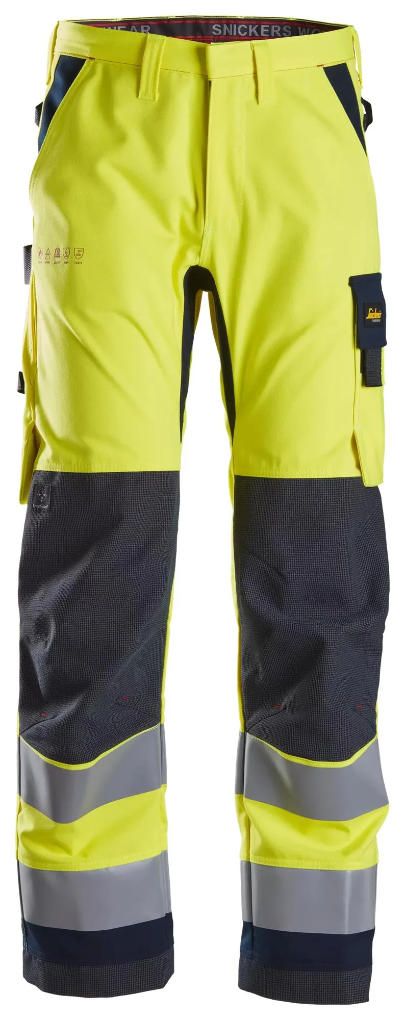 Snickers 6360 ProtecWork, Werkbroek, High-Vis Klasse 2 Geel, High Visbility - Donker Blauw voorkant
