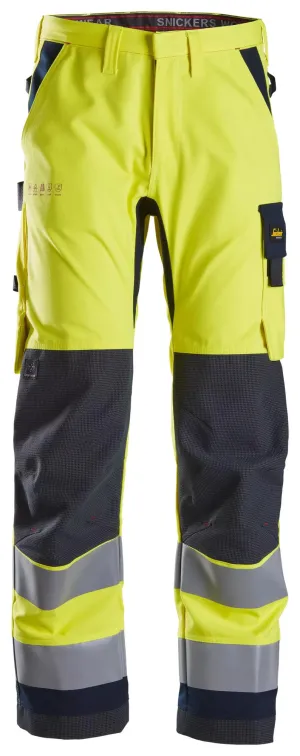 Snickers 6360 ProtecWork, Werkbroek, High-Vis Klasse 2 Geel, High Visbility - Donker Blauw voorkant