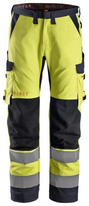 Snickers 6361 ProtecWork, Werkbroek met Symmetrische Zakken, High-Vis Klasse 2 High Vis Geel - Donker Blauw voorkant