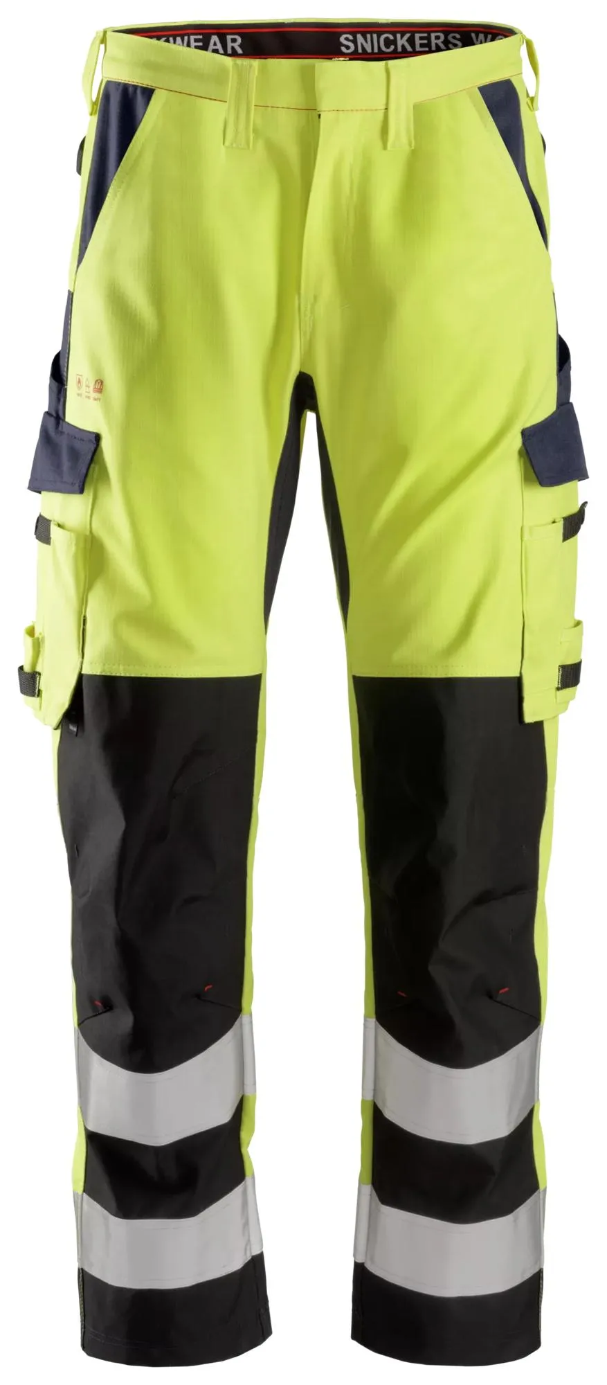 Snickers 6364 ProtecWork, Werkbroek met Scheenbeen versterking, High-Vis Klasse 2 High Vis Geel - Donker Blauw voorkant