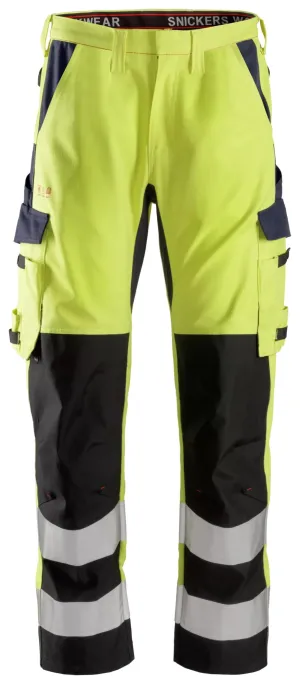 Snickers 6364 ProtecWork, Werkbroek met Scheenbeen versterking, High-Vis Klasse 2 High Vis Geel - Donker Blauw voorkant