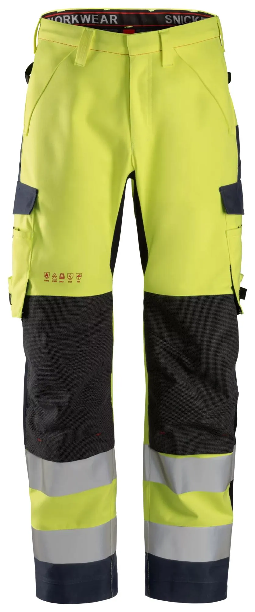 Snickers 6563 ProtecWork, Waterproof Shell Werkbroek, High-Vis Klasse 2 High Vis Geel - Donker Blauw voorkant