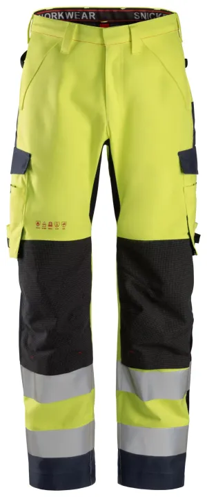 Snickers 6563 ProtecWork, Waterproof Shell Werkbroek, High-Vis Klasse 2 High Vis Geel - Donker Blauw voorkant