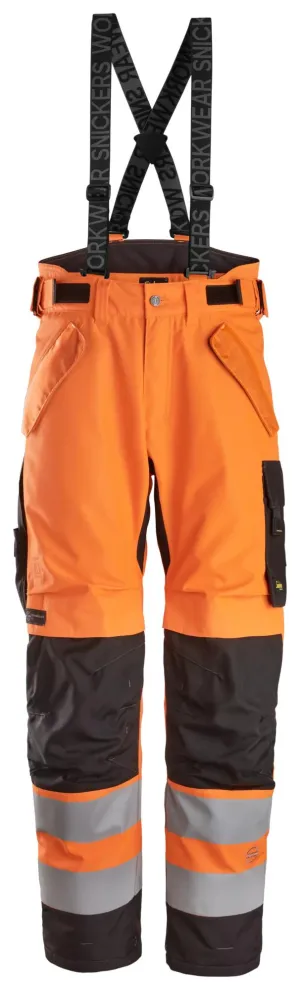 Snickers 6630 High-Vis, Waterdichte 2-laags Licht Gewatteerde 37.5® Werkbroek Klasse 2 High Visibility Oranje - Zwart voorkant