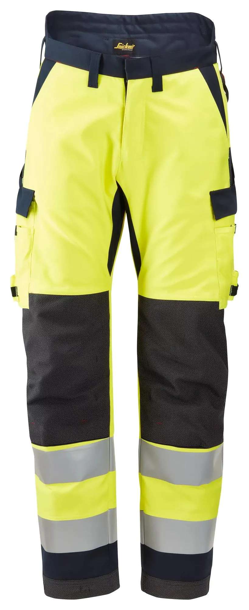 Snickers 6663 ProtecWork, Isolerende Werkbroek, High-Vis klasse 2 High-Vis Geel - Donker Blauw voorkant