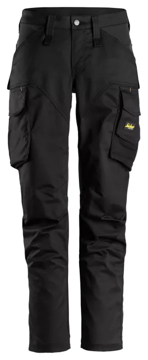 Snickers 6703 AllroundWork, 2-Way Stretch Dameswerkbroek zonder Kniezakken Zwart - Zwart voorkant