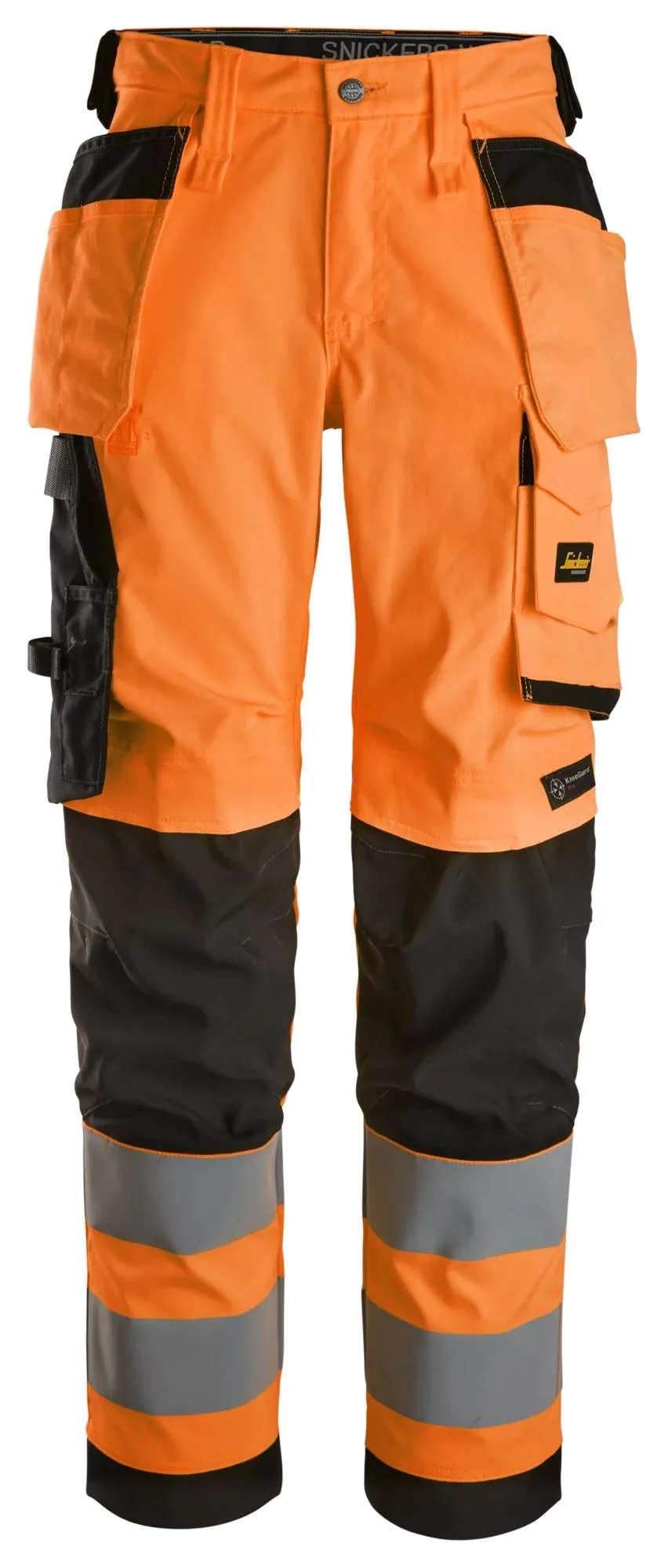 Snickers 6743 High-Vis, Dames Stretch Werkbroek met Holsterzakken Klasse 2 High Visibility Oranje - Zwart voorkant