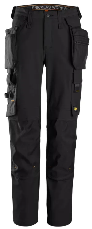 Snickers 6771 AllroundWork, Full-Stretch Dameswerkbroek met Afneembare Holsterzakken Zwart - Zwart voorkant