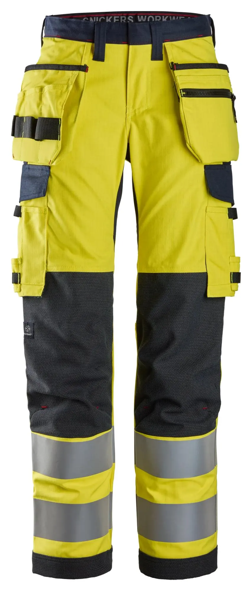Snickers 6797 ProtecWork, High-Vis Klasse 2, Dameswerkbroek met Holsterzakken High-Vis Geel - Donker blauw voorkant
